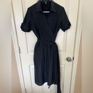 Laundry by Shelli Segal Black Silk Blend Wrap Dress Size 10 Short Sleeve Midi